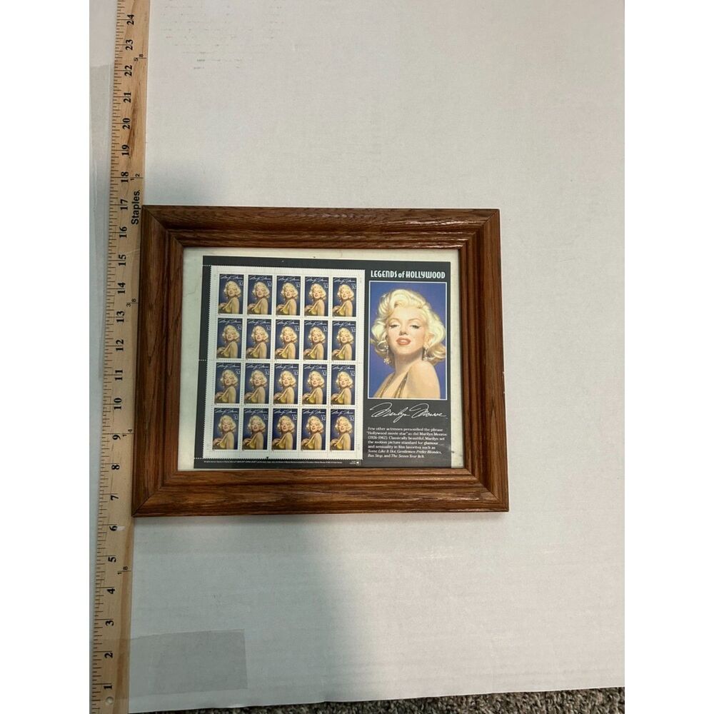8x10 wood frame with Legend of Hollywood Marilyn Monroe with full sheet stamps